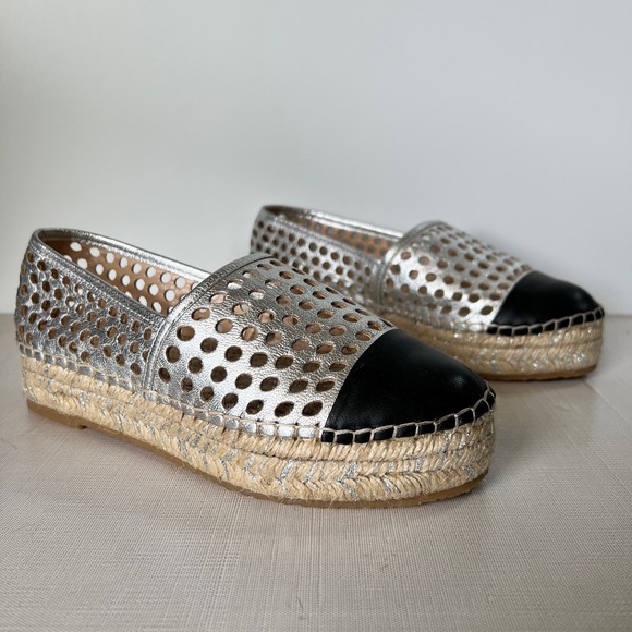 Loeffler Randall Shoes - Loeffler Randall Mariko Platform Espadrilles Perforated Flats Silver Captoe 6